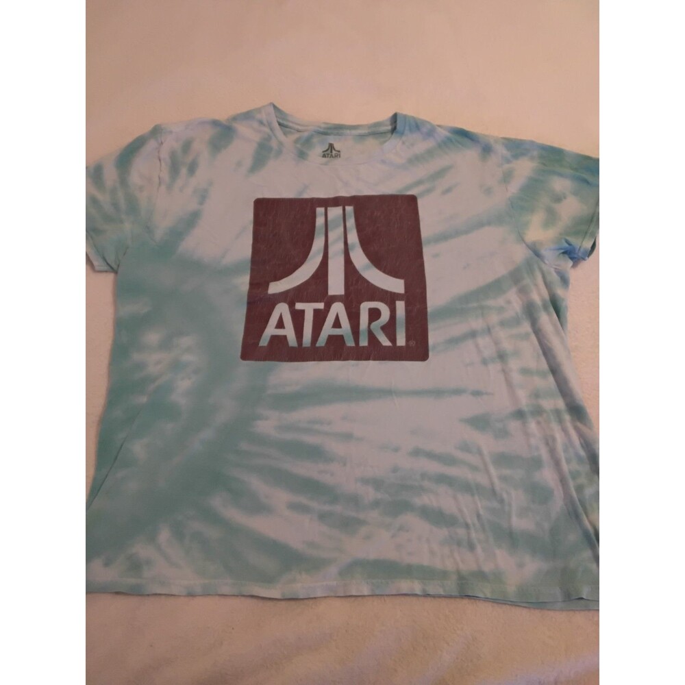 Blue And Black Retro Y2K Distressed Tie Dye Atari Tshirt Unisex Size Medium